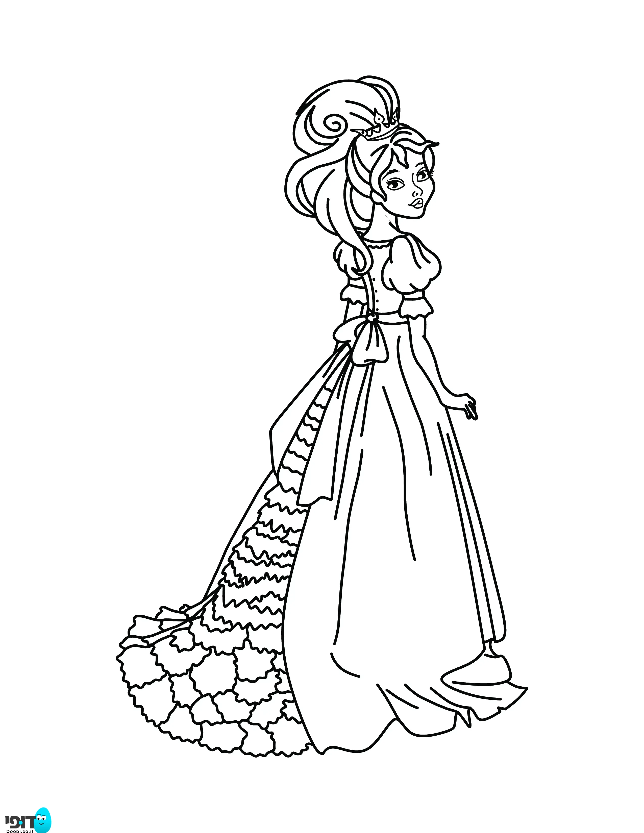 דף צביעה נסיכה עם שמלה גדולה