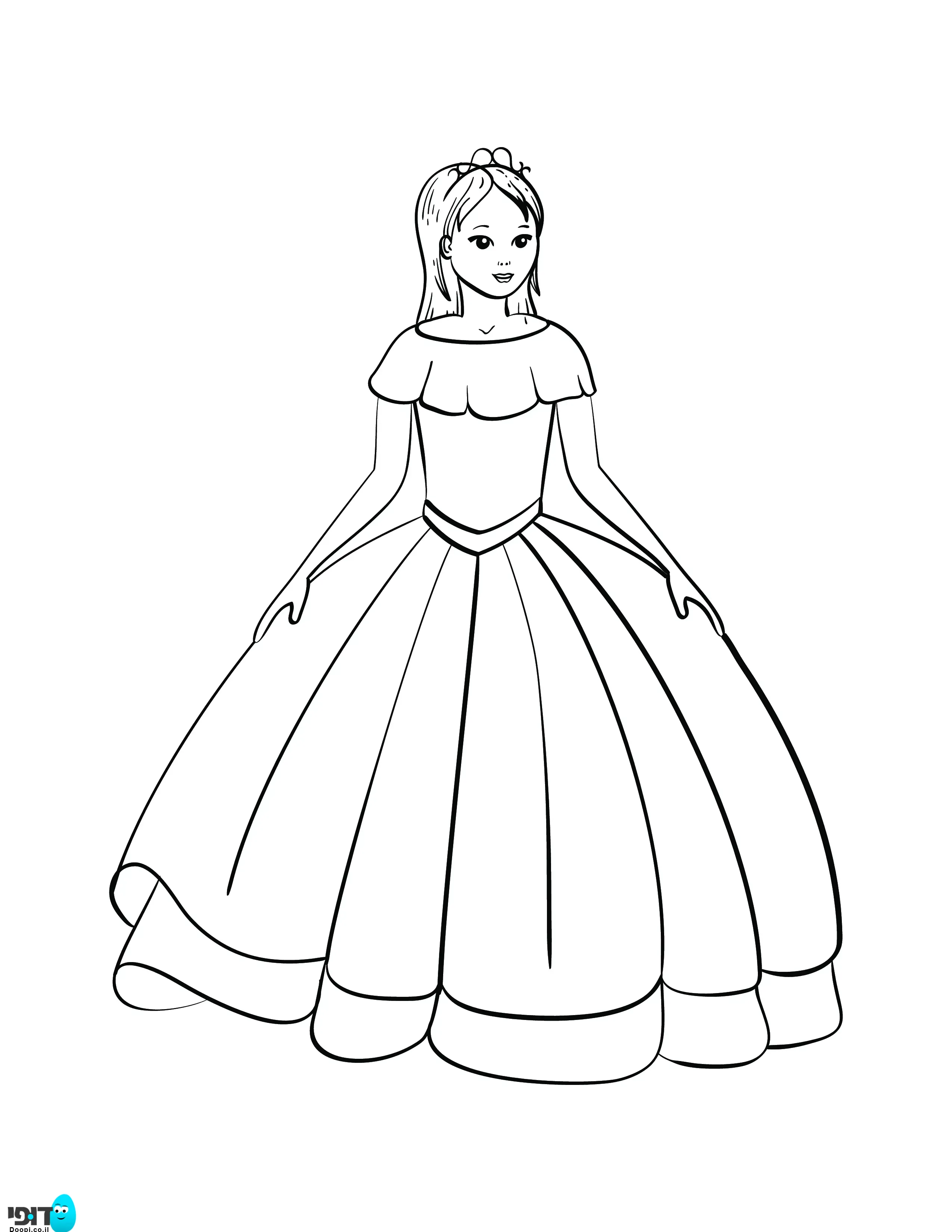 דף צביעה נסיכה עם שמלה ענקית