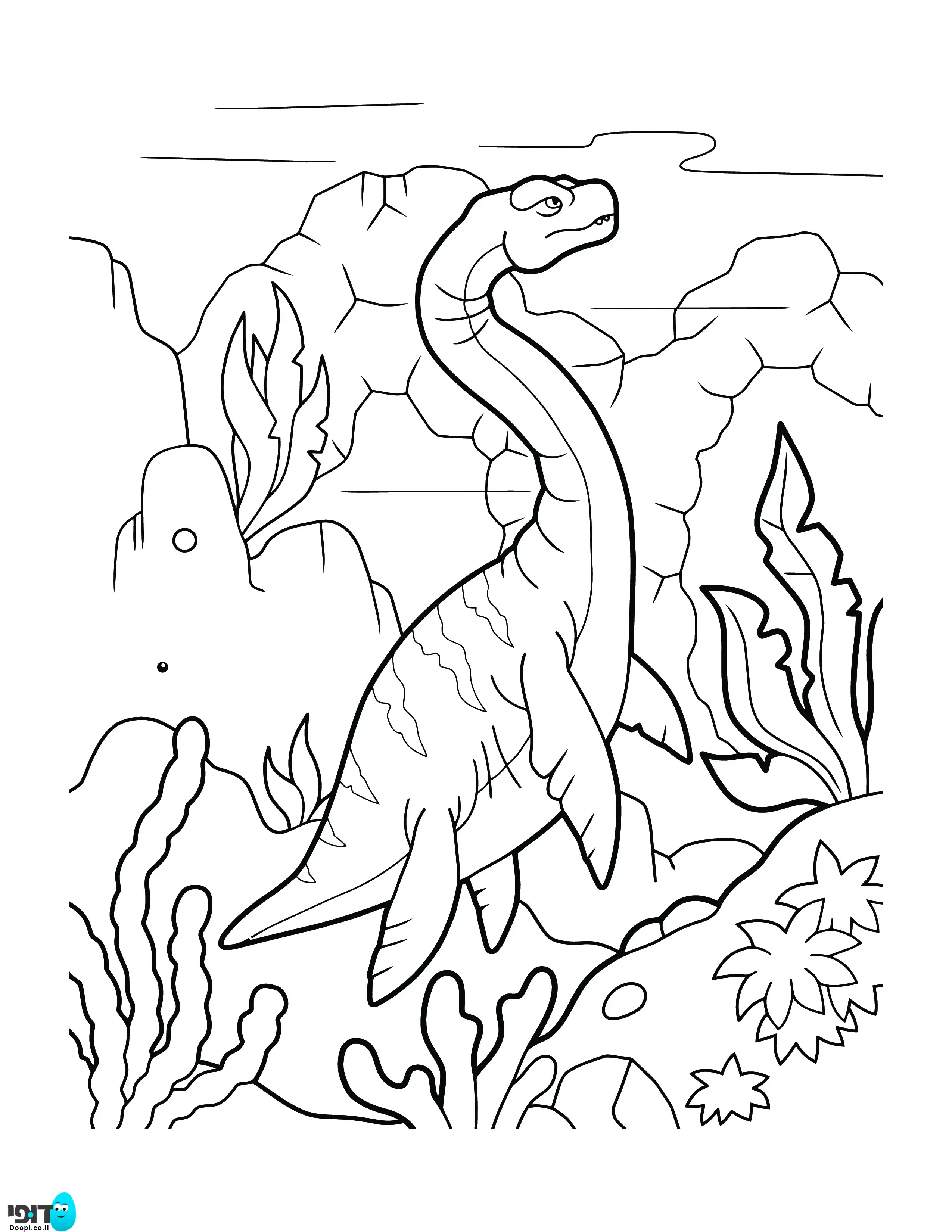 דף צביעה דינוזאור ים
