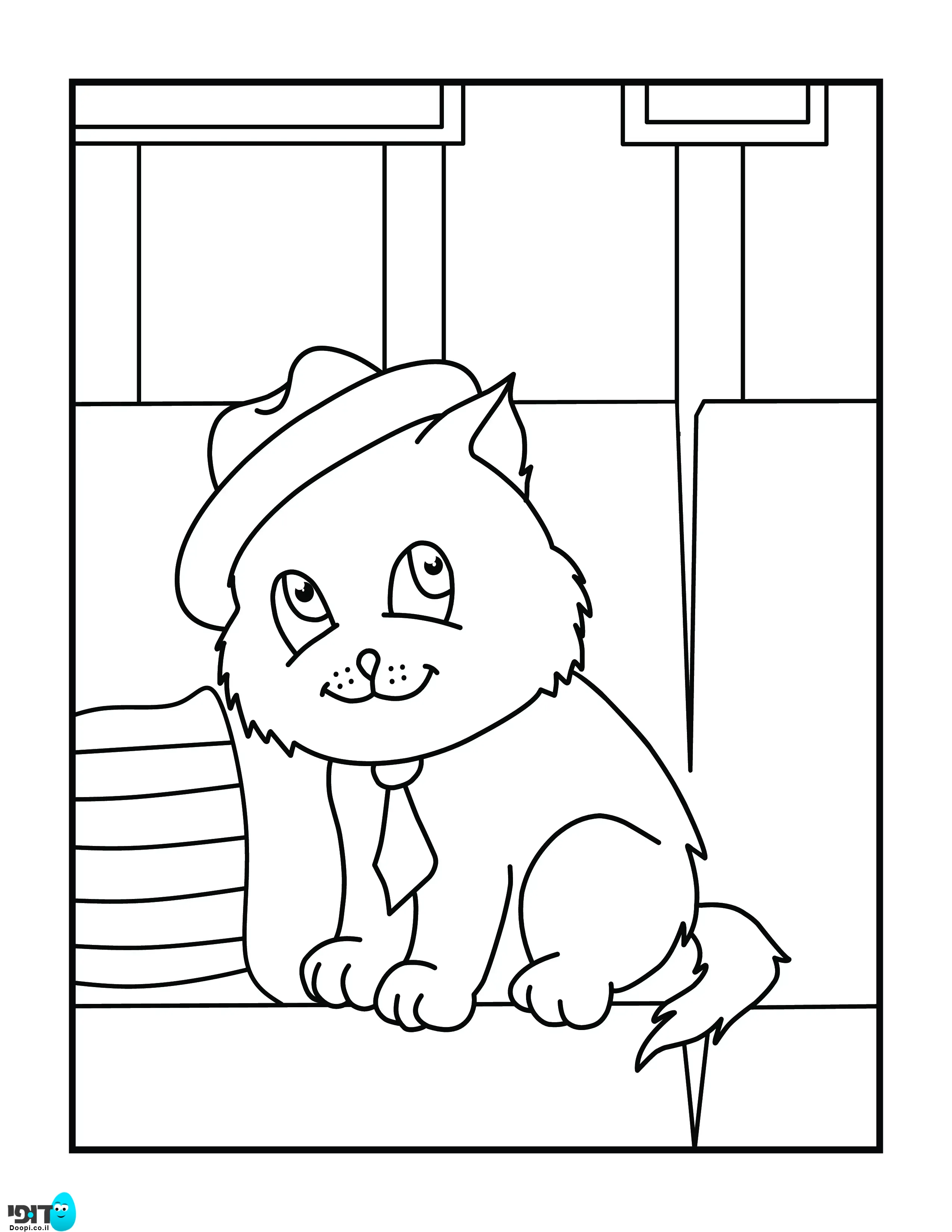 דף צביעה חתול עם כובע