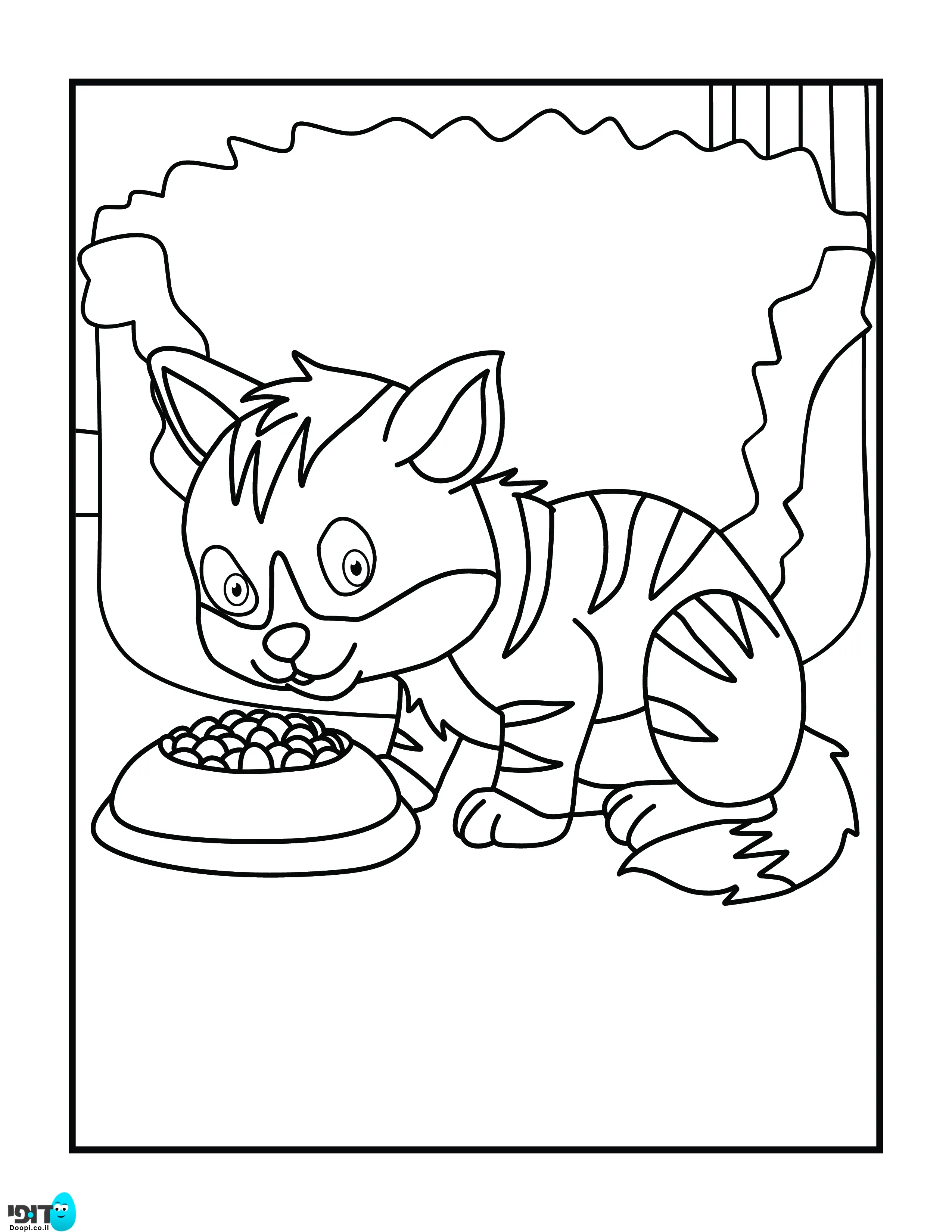 דף צביעה גור חתול אוכל