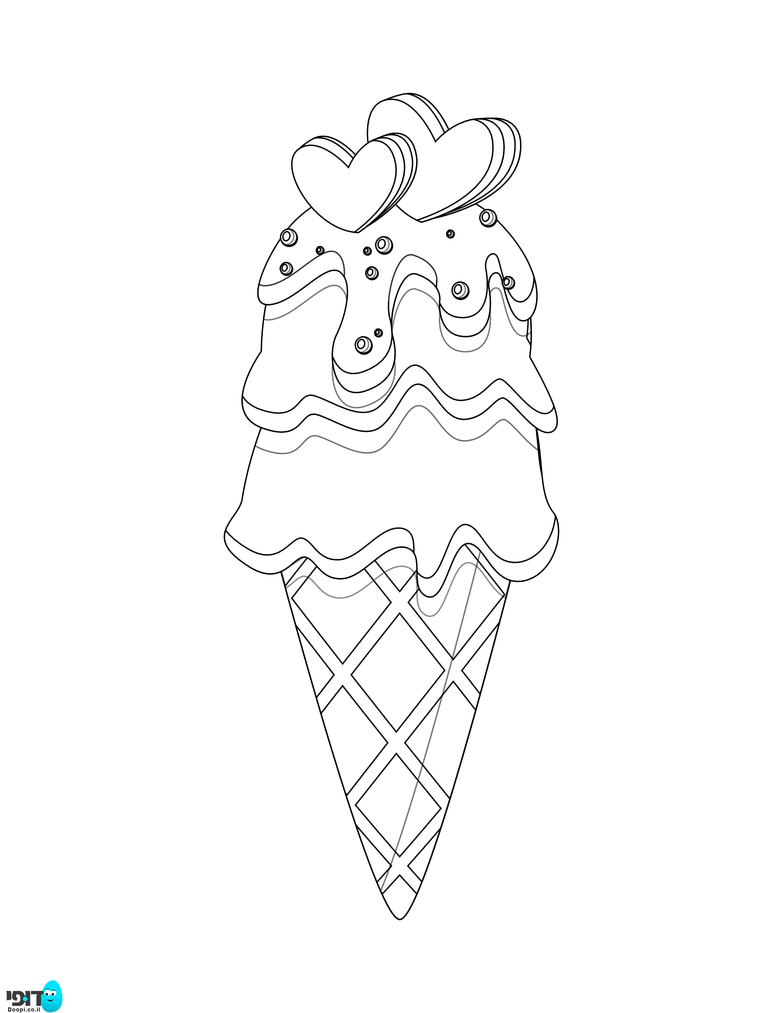 דף צביעה גלידה עם לבבות