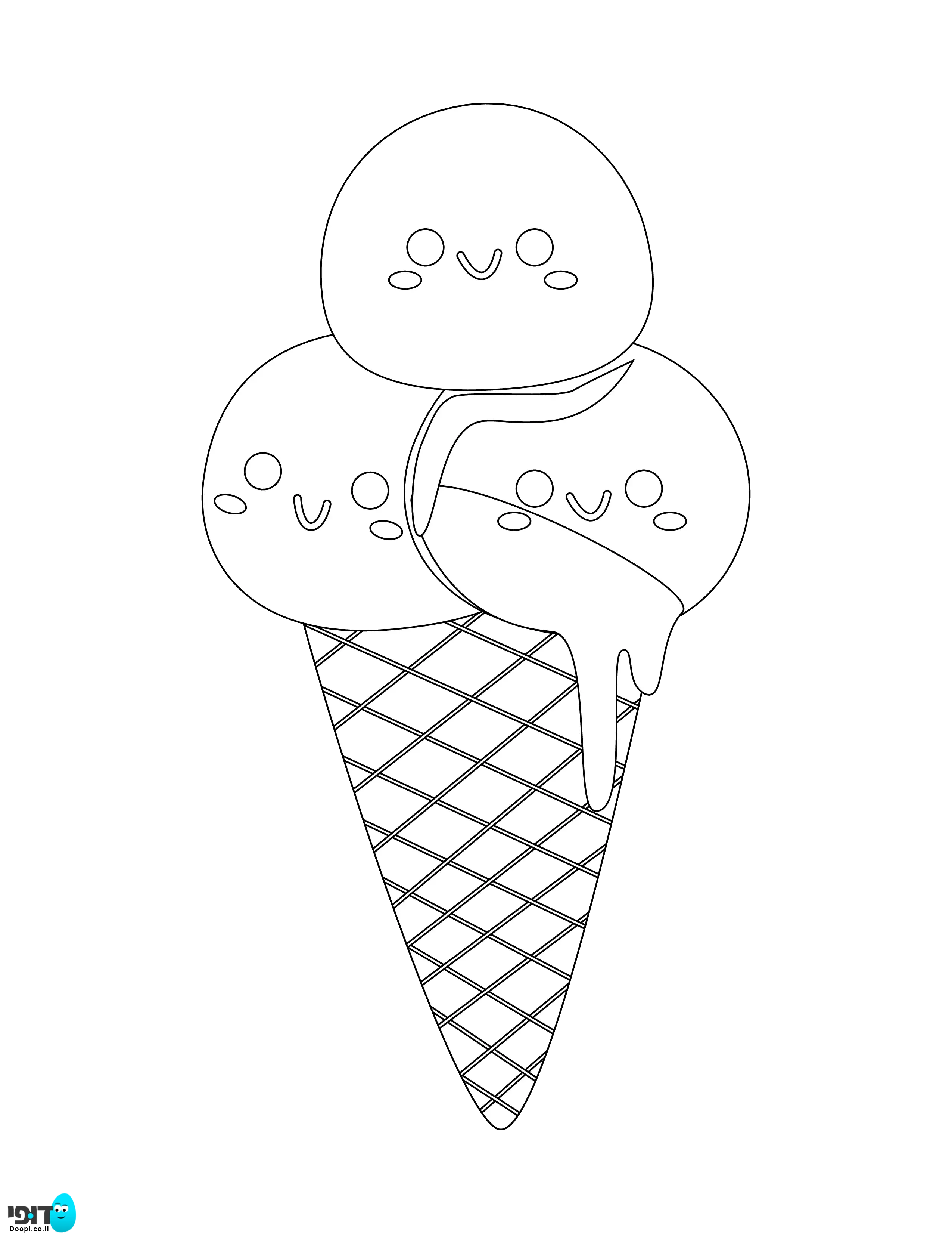 דף צביעה של גלידה עם חיוכים להדפסה