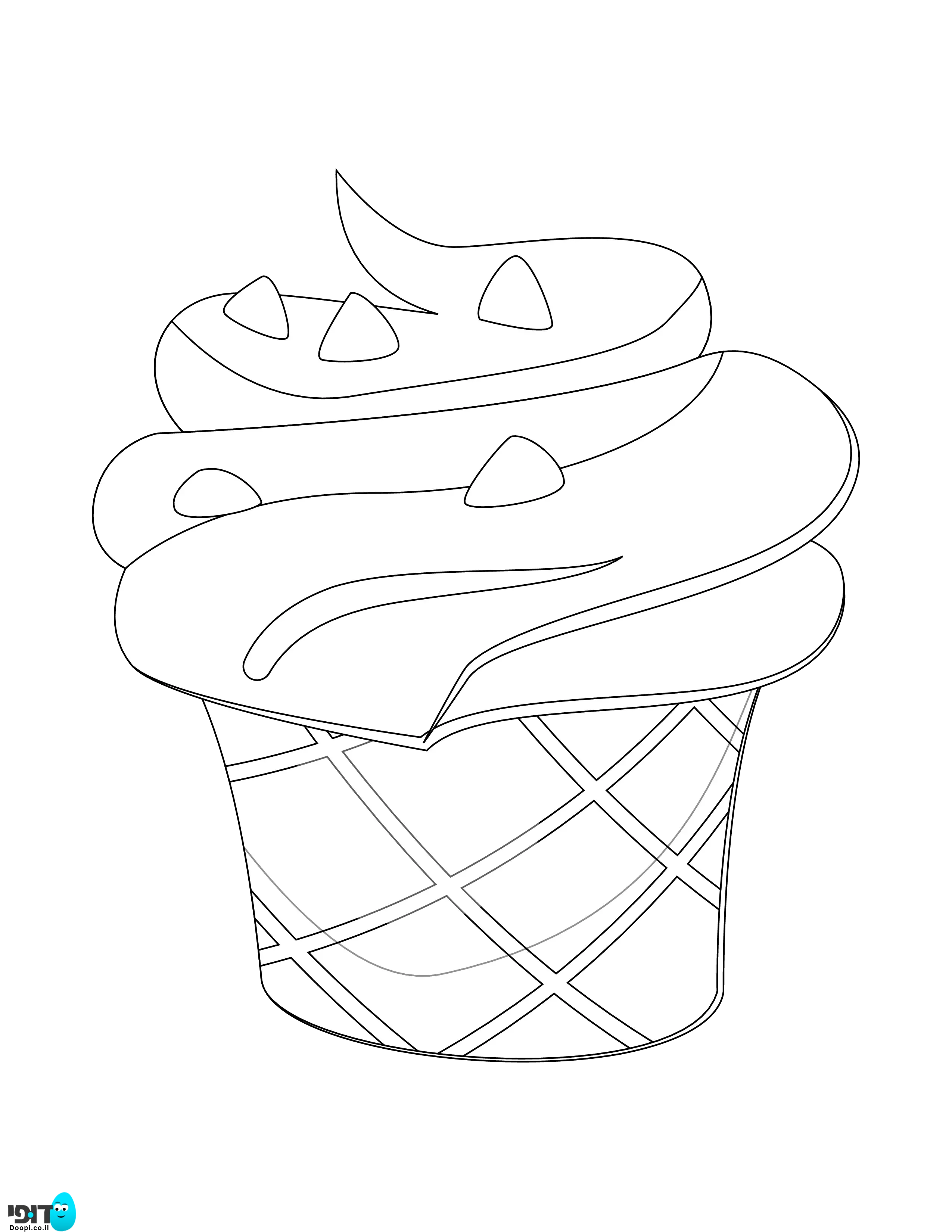 דף צביעה גלידה עם פצפוצים להדפסה