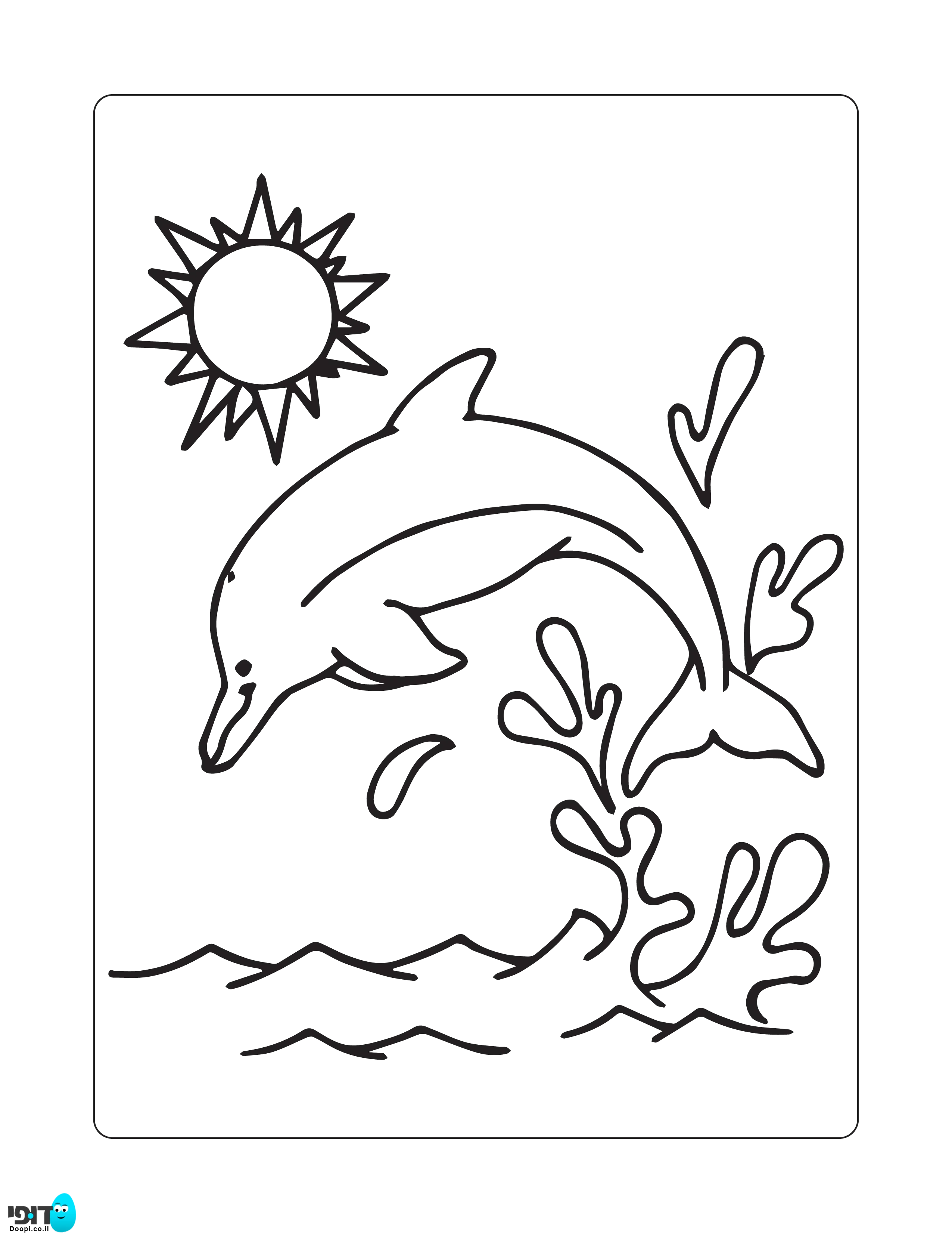 דף צביעה דולפין קופץ מהמים להדפסה