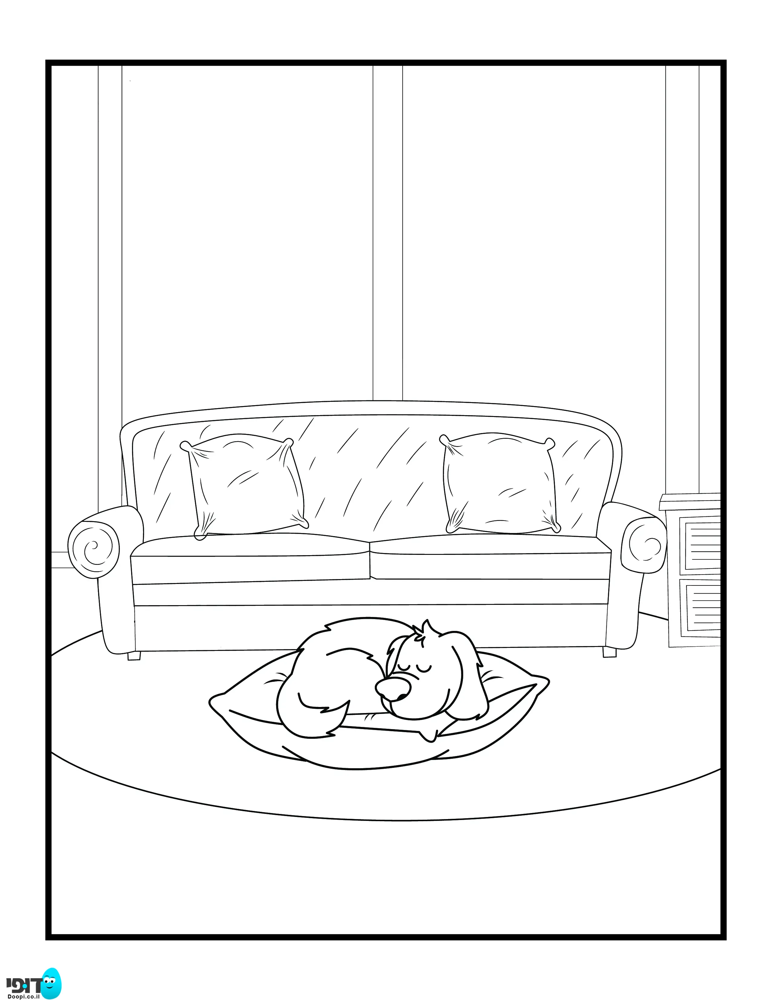 דף צביעה כלב ישן על כרית