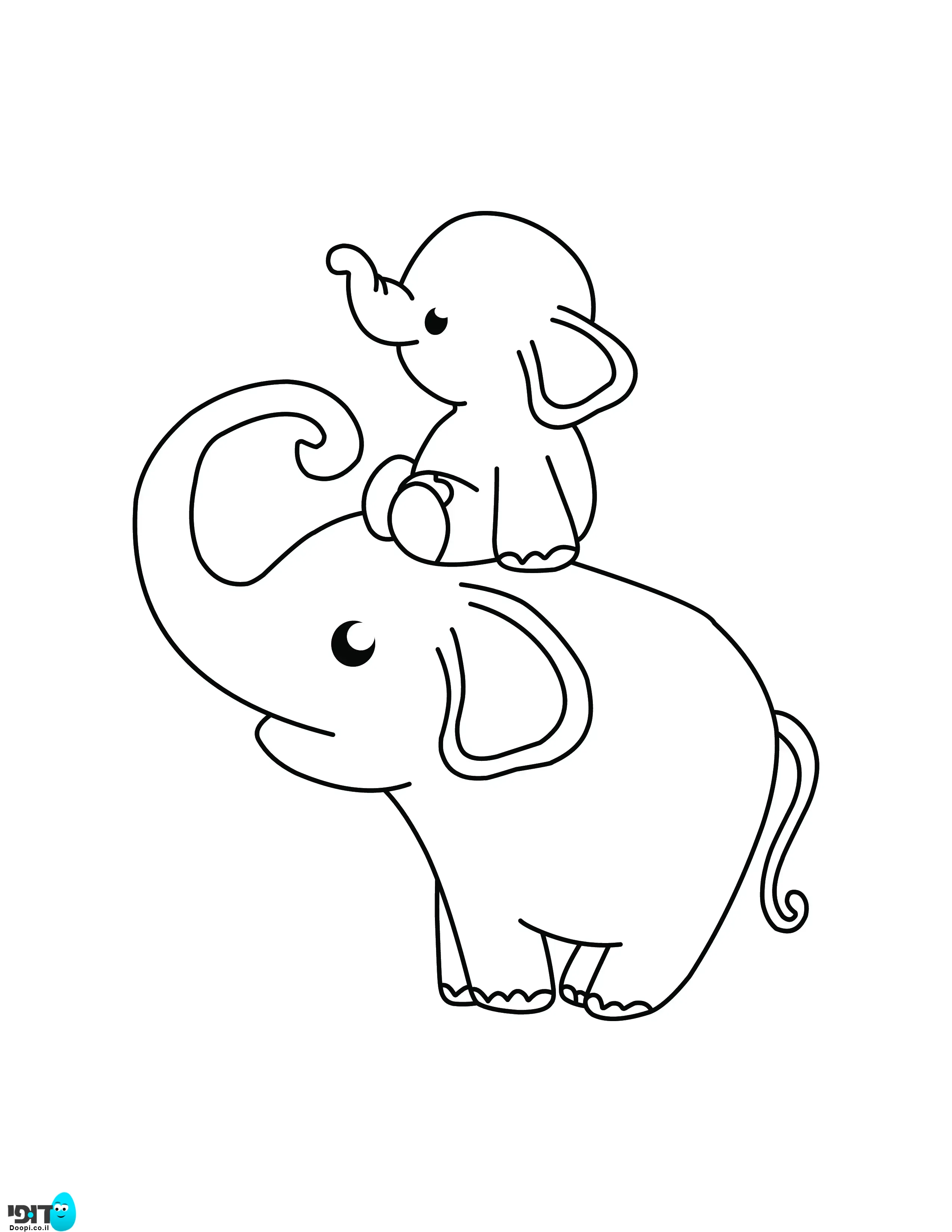 דף צביעה חיות חמודות פילים להדפסה