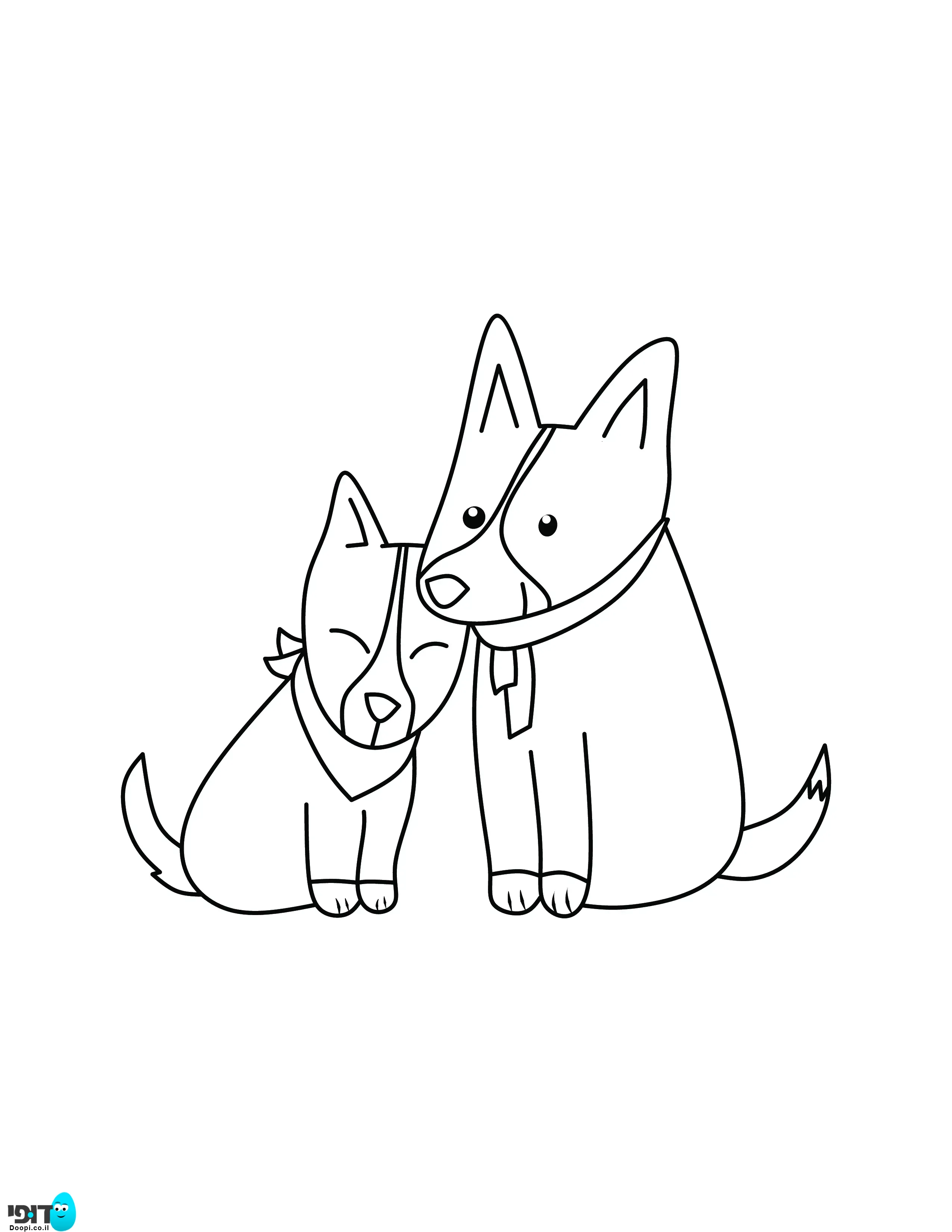 דף צביעה חיות חמודות כלב וכלבלב
