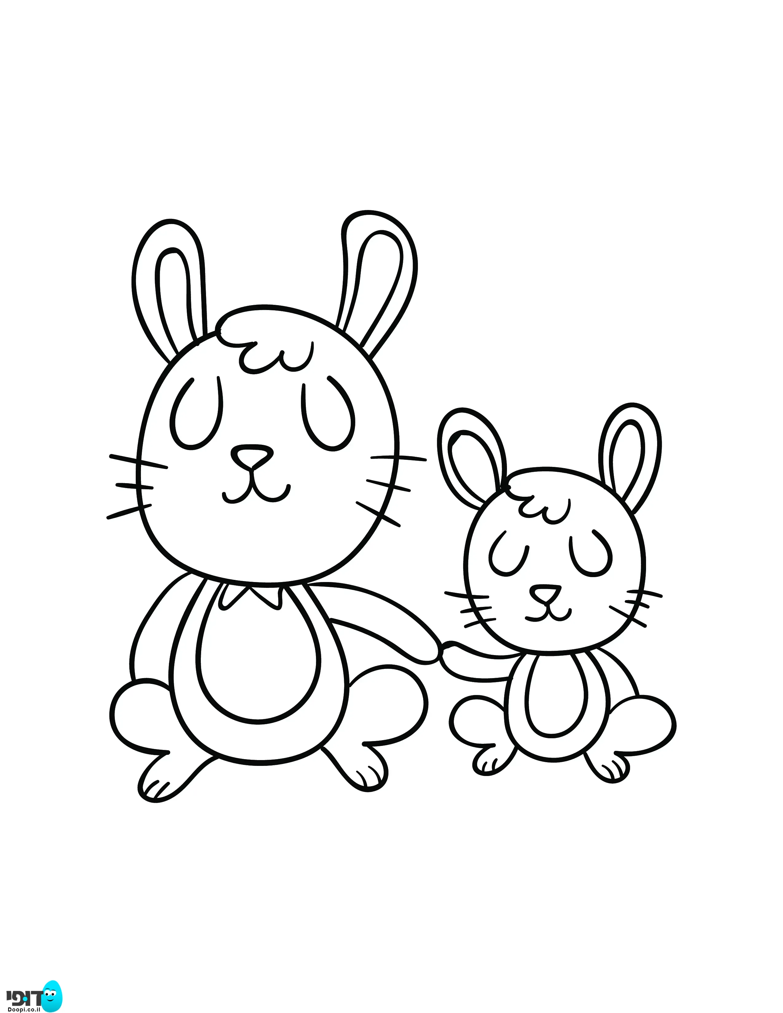 דף צביעה חיות חמודות ארנב וארנבון