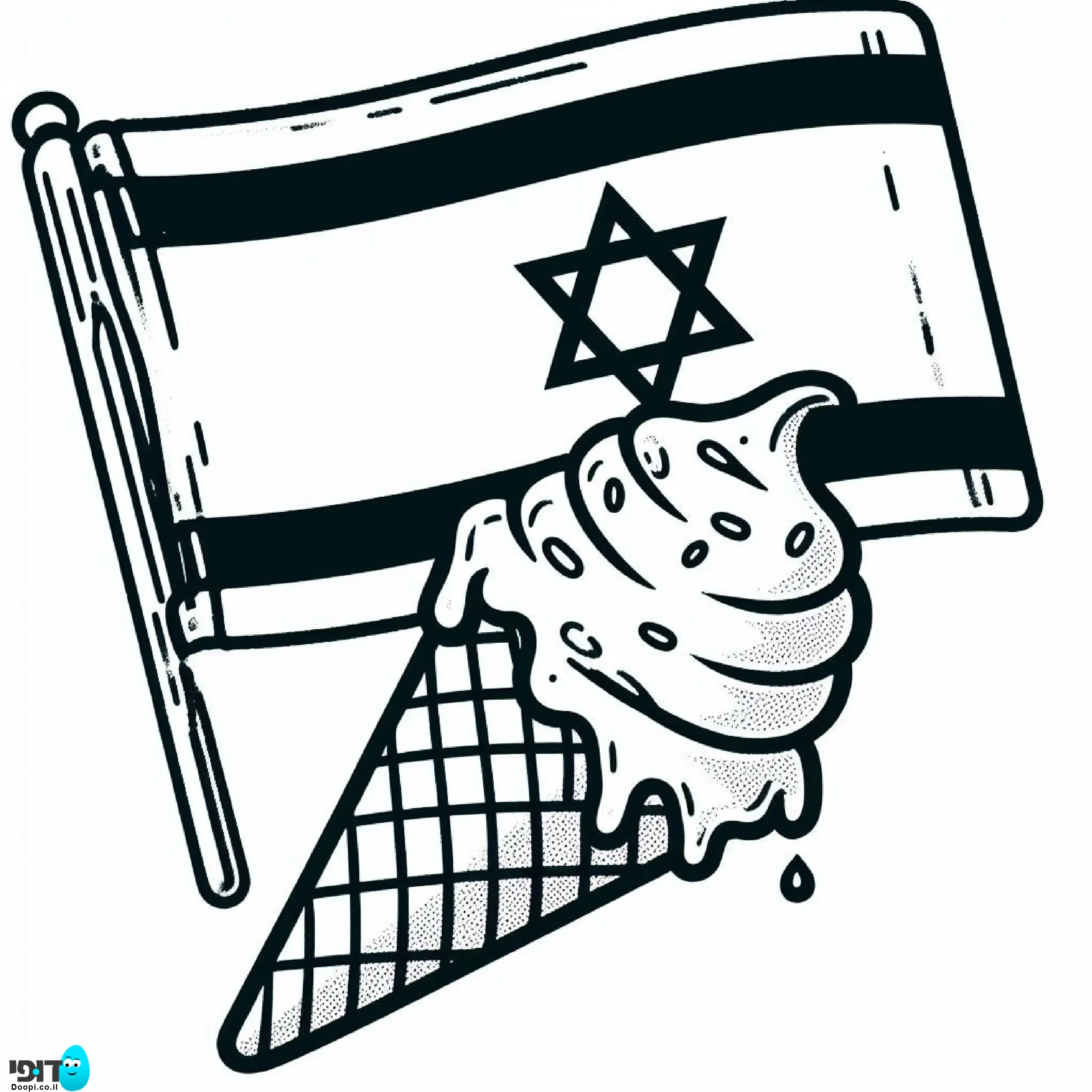 דף צביעה גלידה עם דגל ישראל