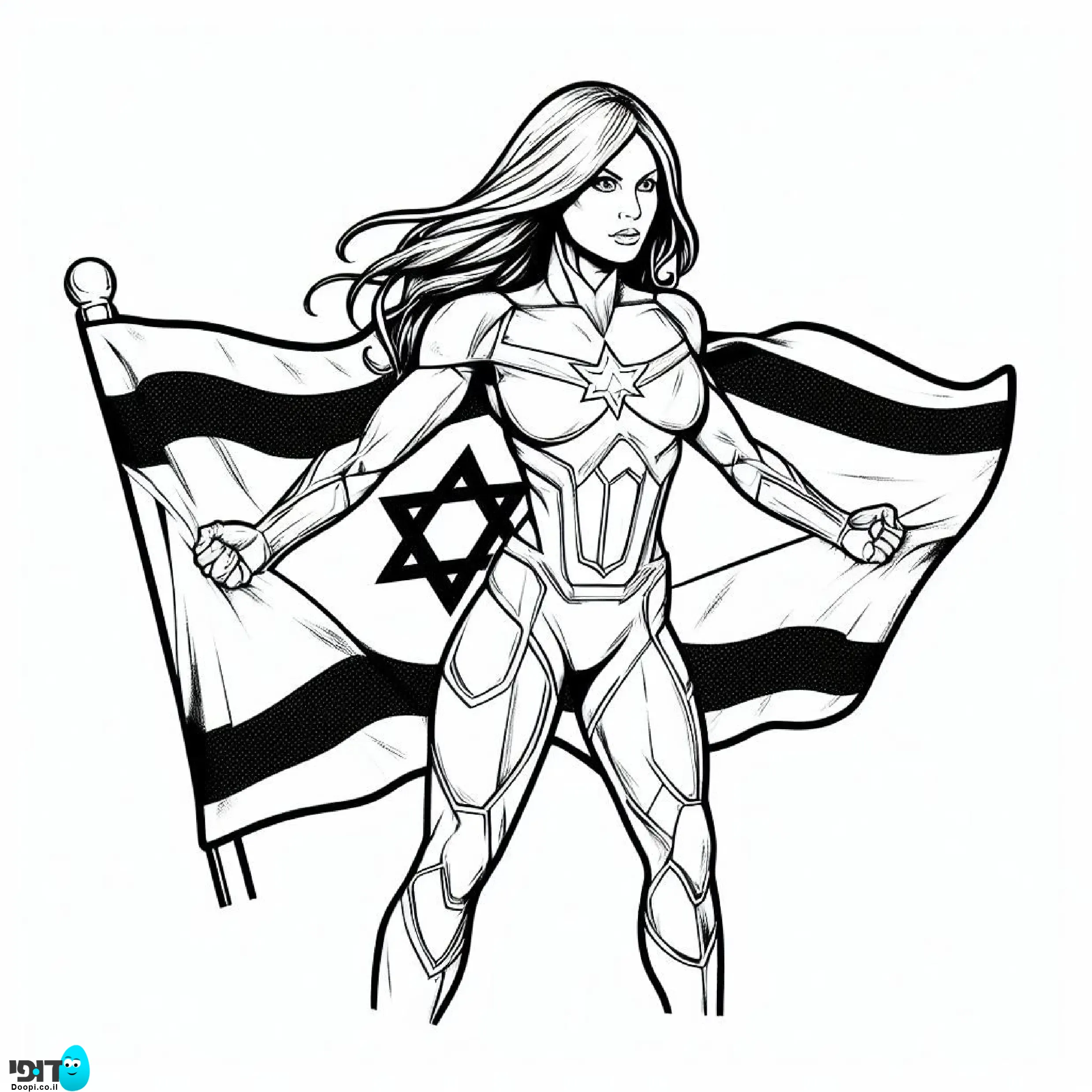 דף צביעה וונדרוומן עם דגל ישראל
