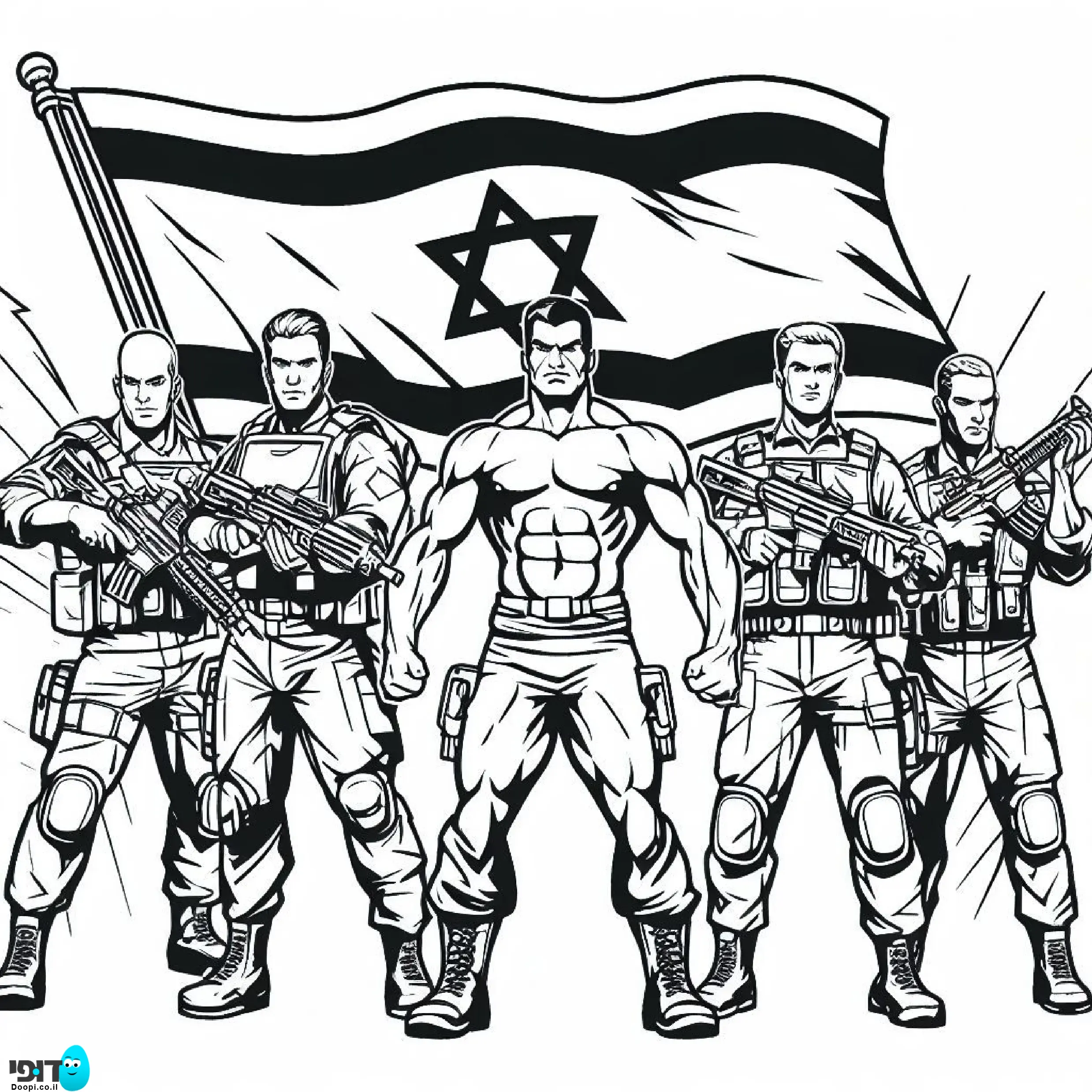 דף צביעה חיילים עם דגל ישראל