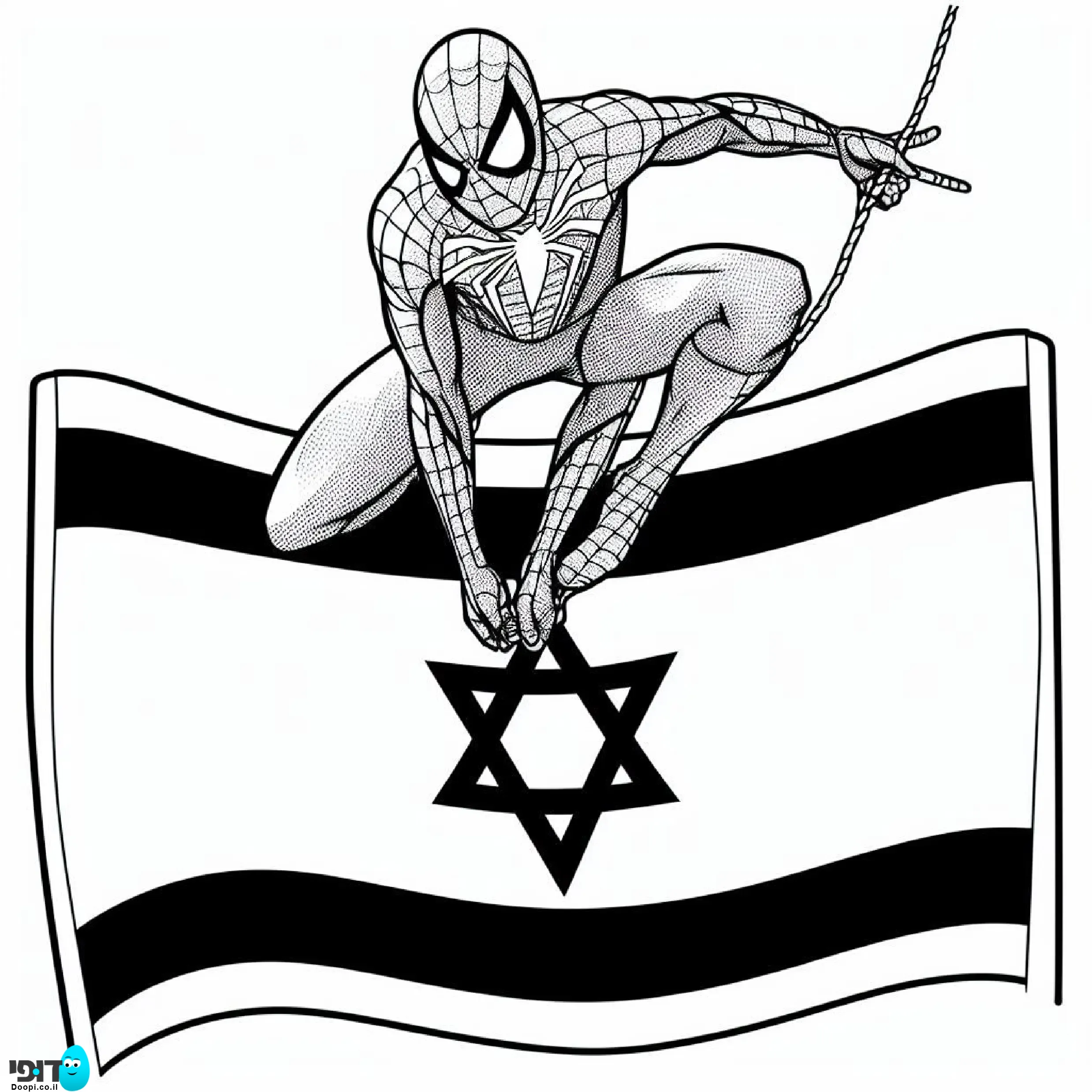דף צביעה ספיידרמן עם דגל ישראל