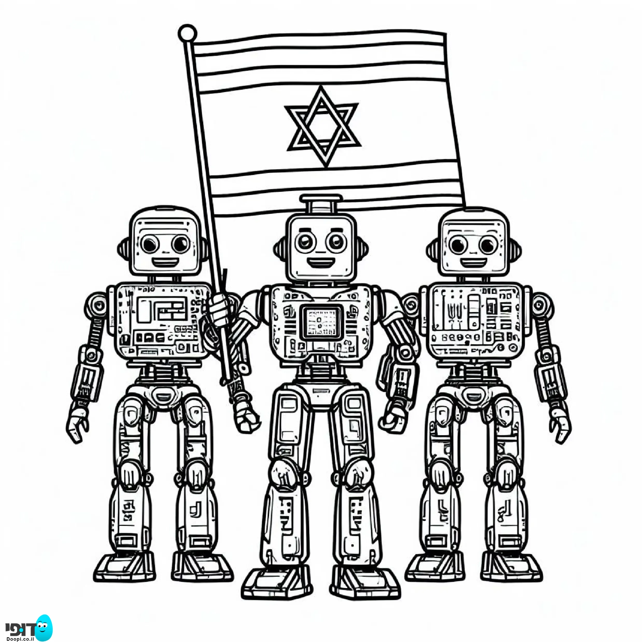 דף צביעה רובוט עם דגל ישראל