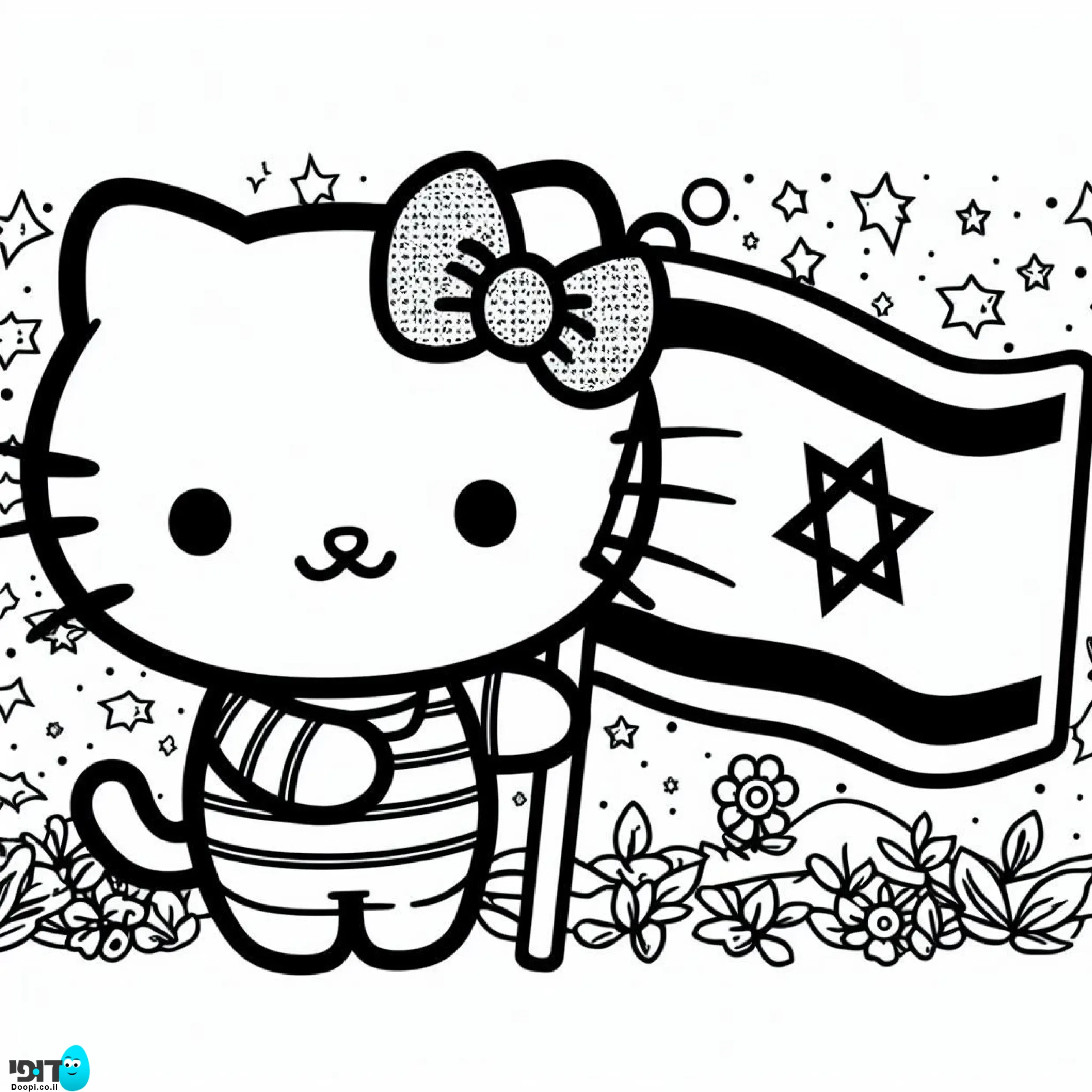 דף צביעה הלו קיטי מחיזקה בדגל ישראל