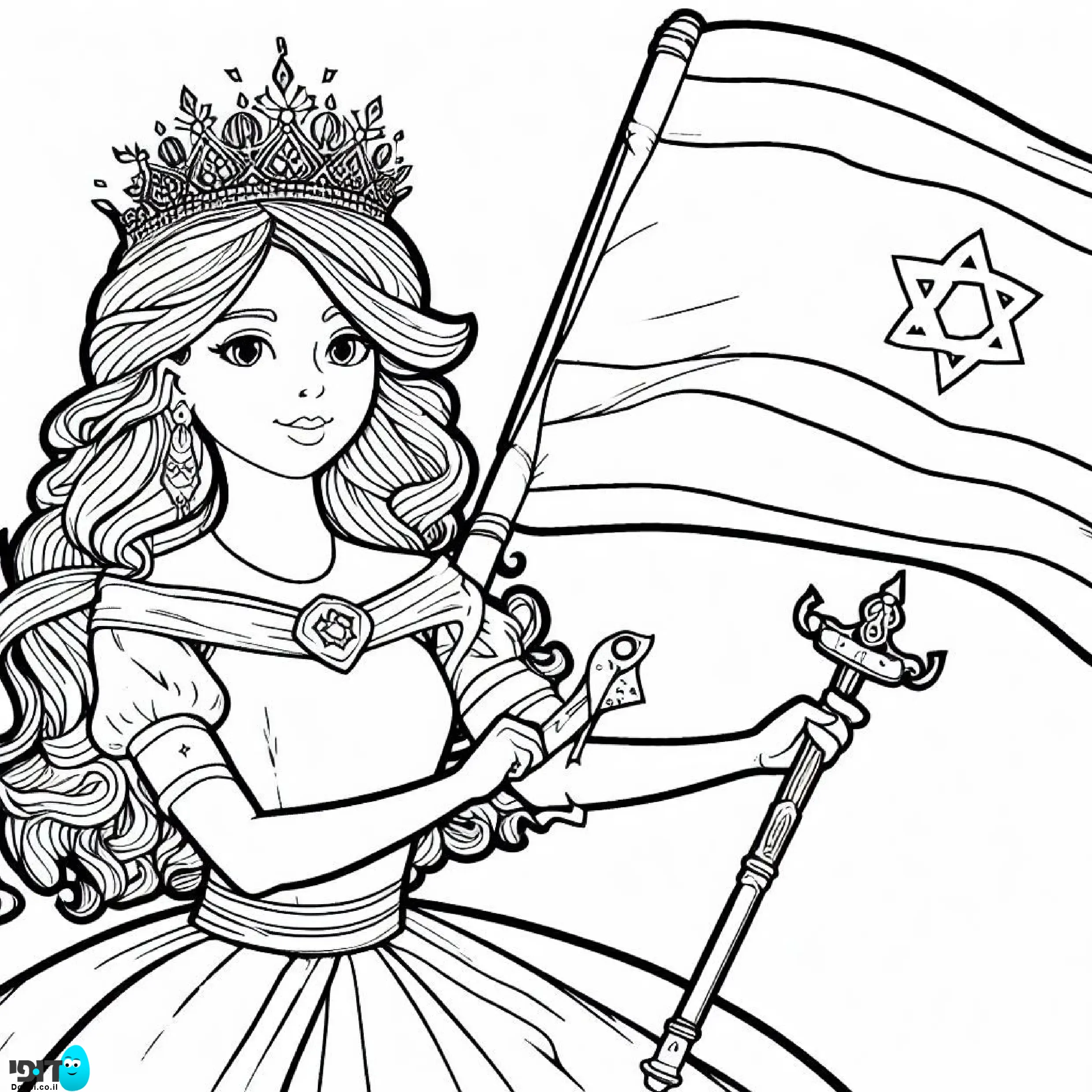 דף צביעה נסיכה עם דגל ישראל