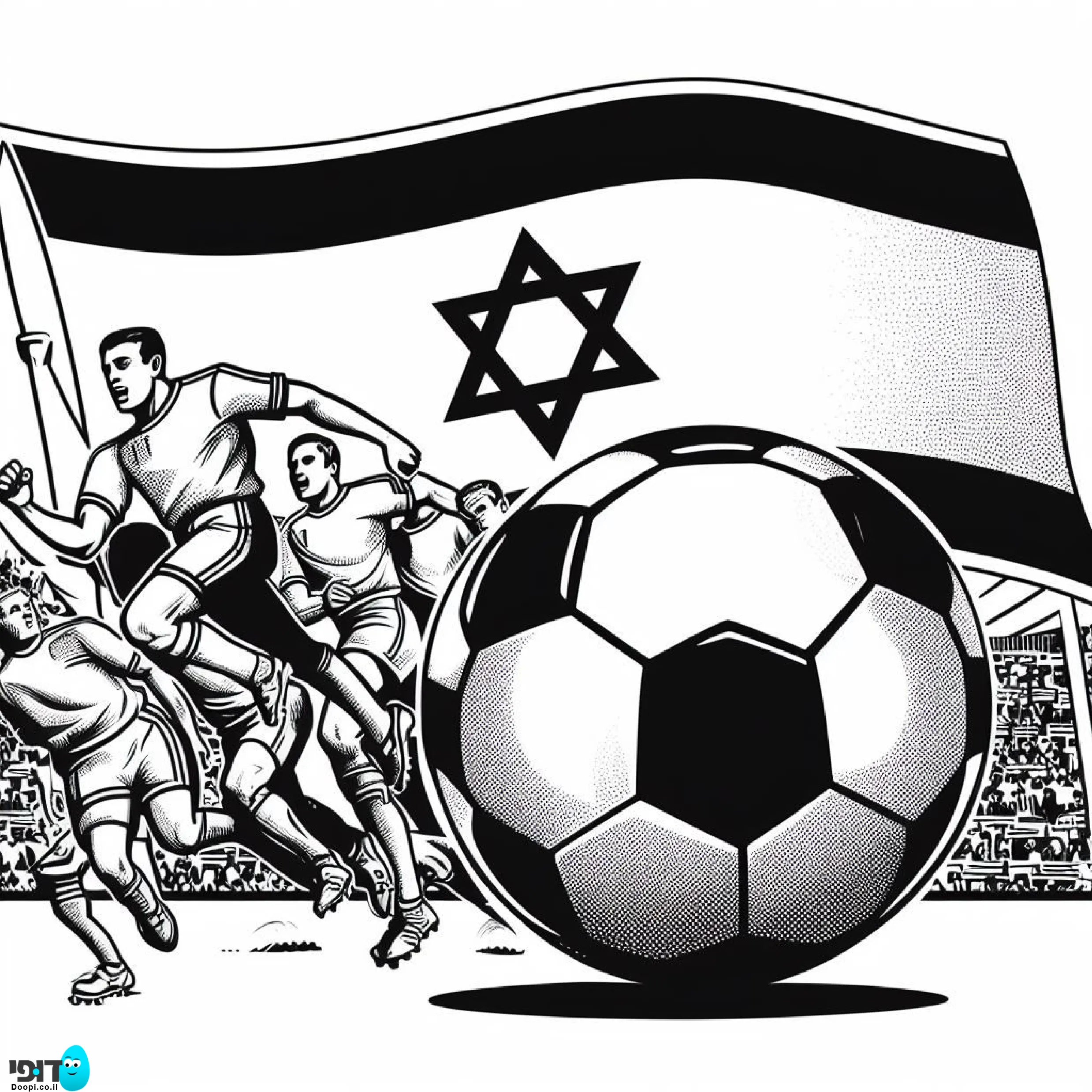 דף צביעה כדורגל עם דגל ישראל