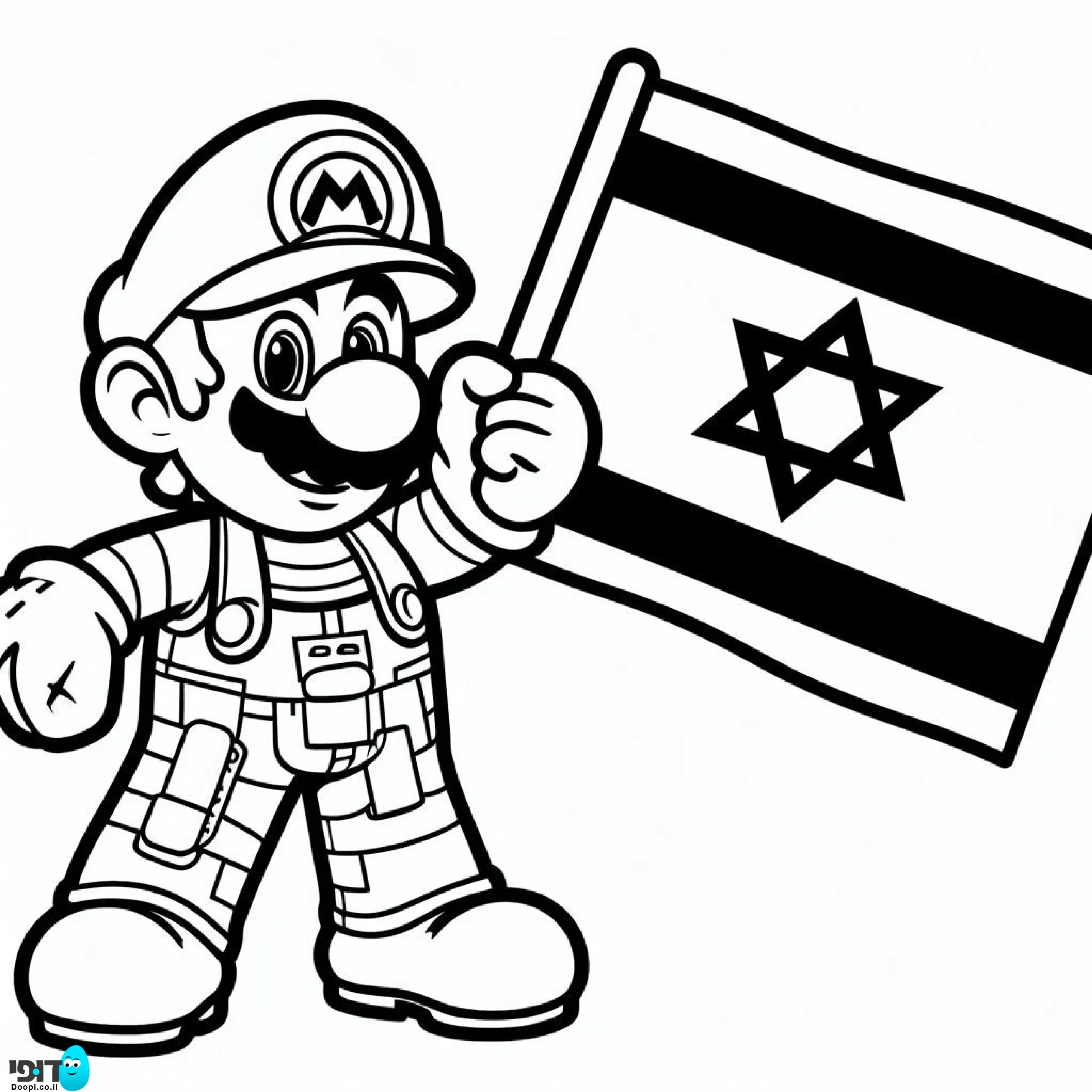 דף צביעה מריו עם דגל ישראל