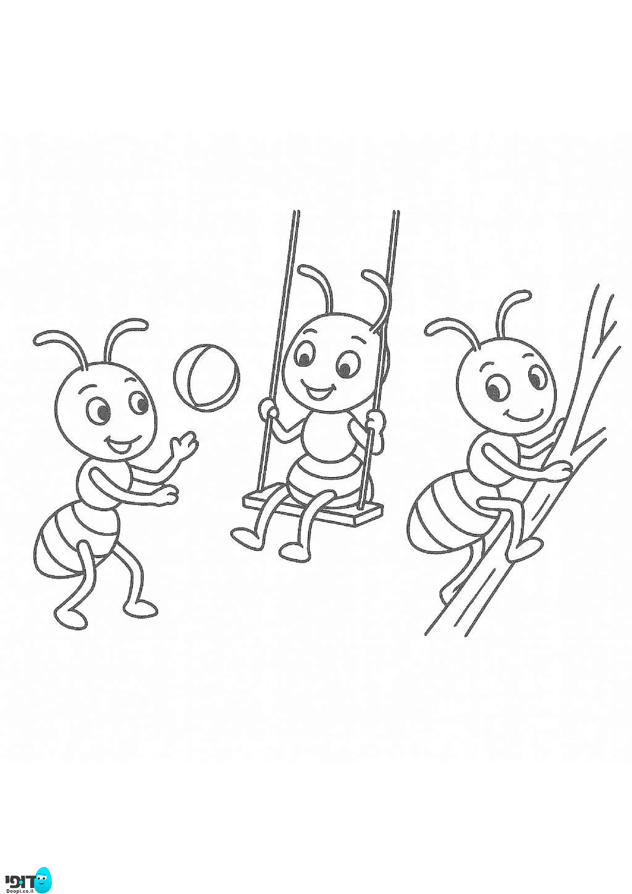 דף צביעה נמלים משחקות