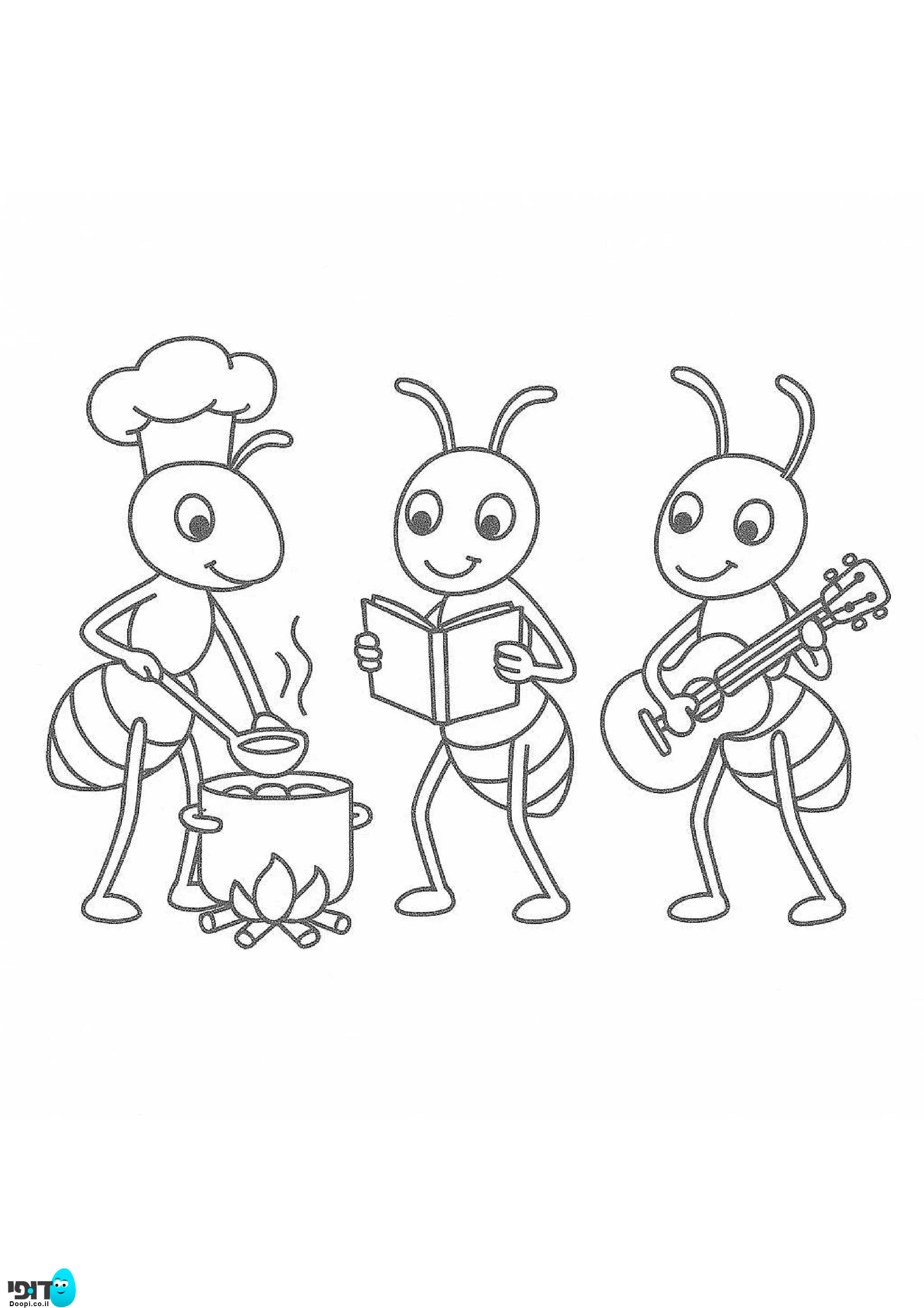 דף צביעה נמלים שמחים ונהנים