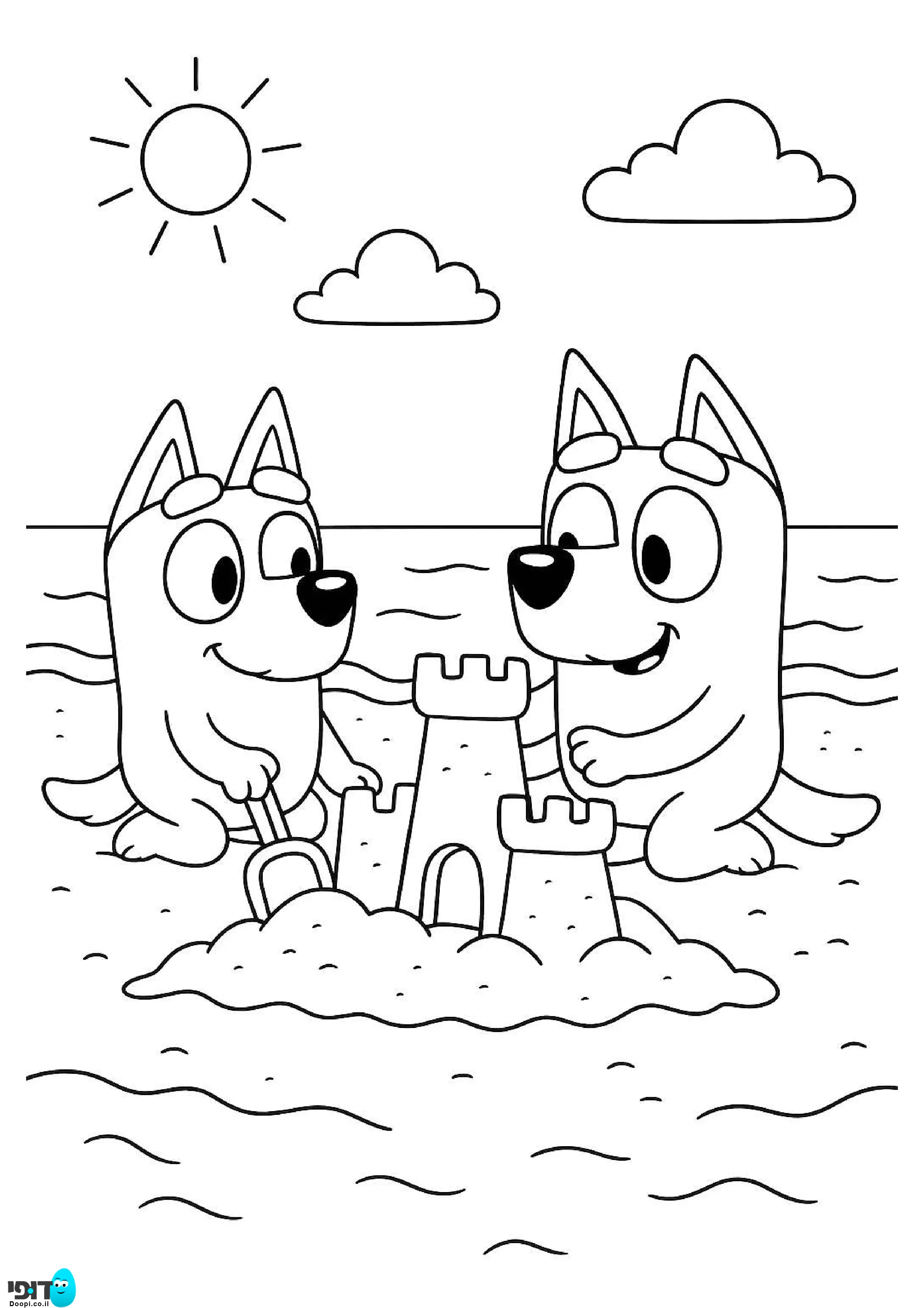 דף צביעה בלואי ובינגו בונות ארמון חול