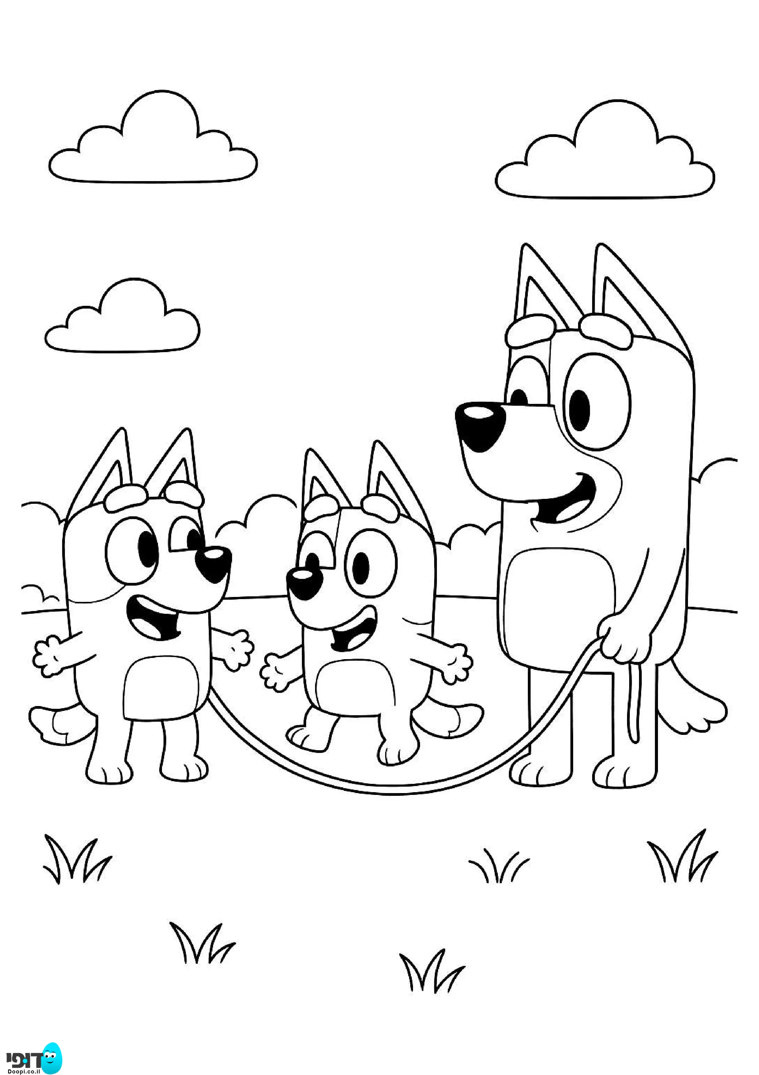 דף צביעה בלואי בינגו ואבא משחקים בחבל