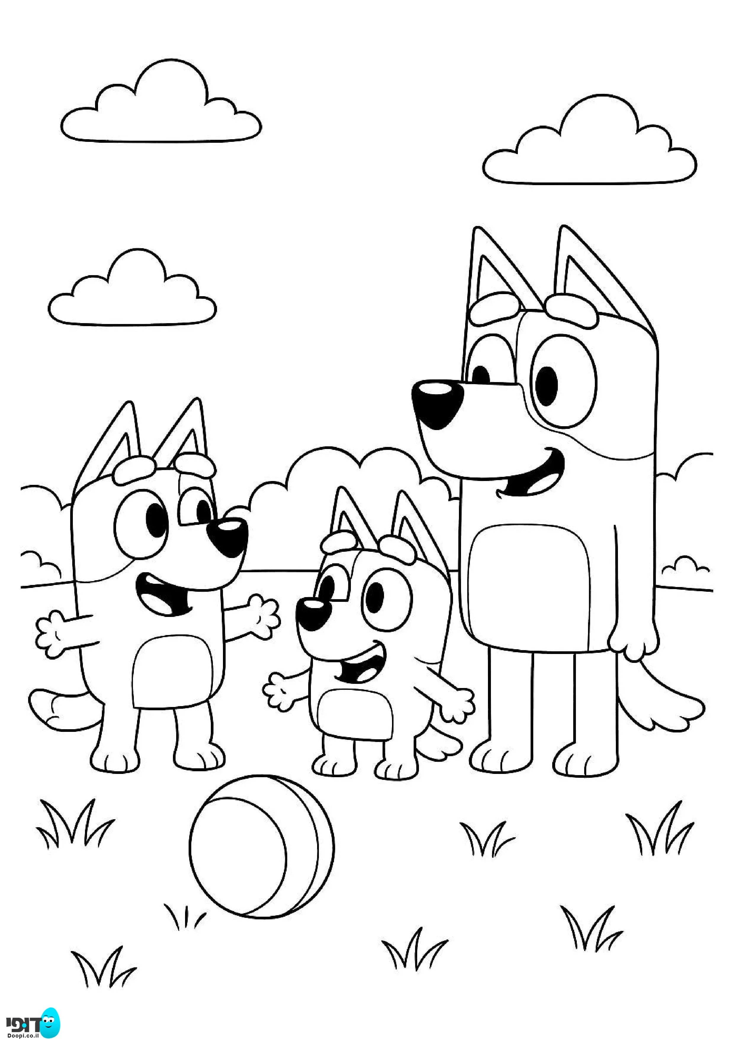 דף צביעה בלואי והמשפחה משחקים בכדור