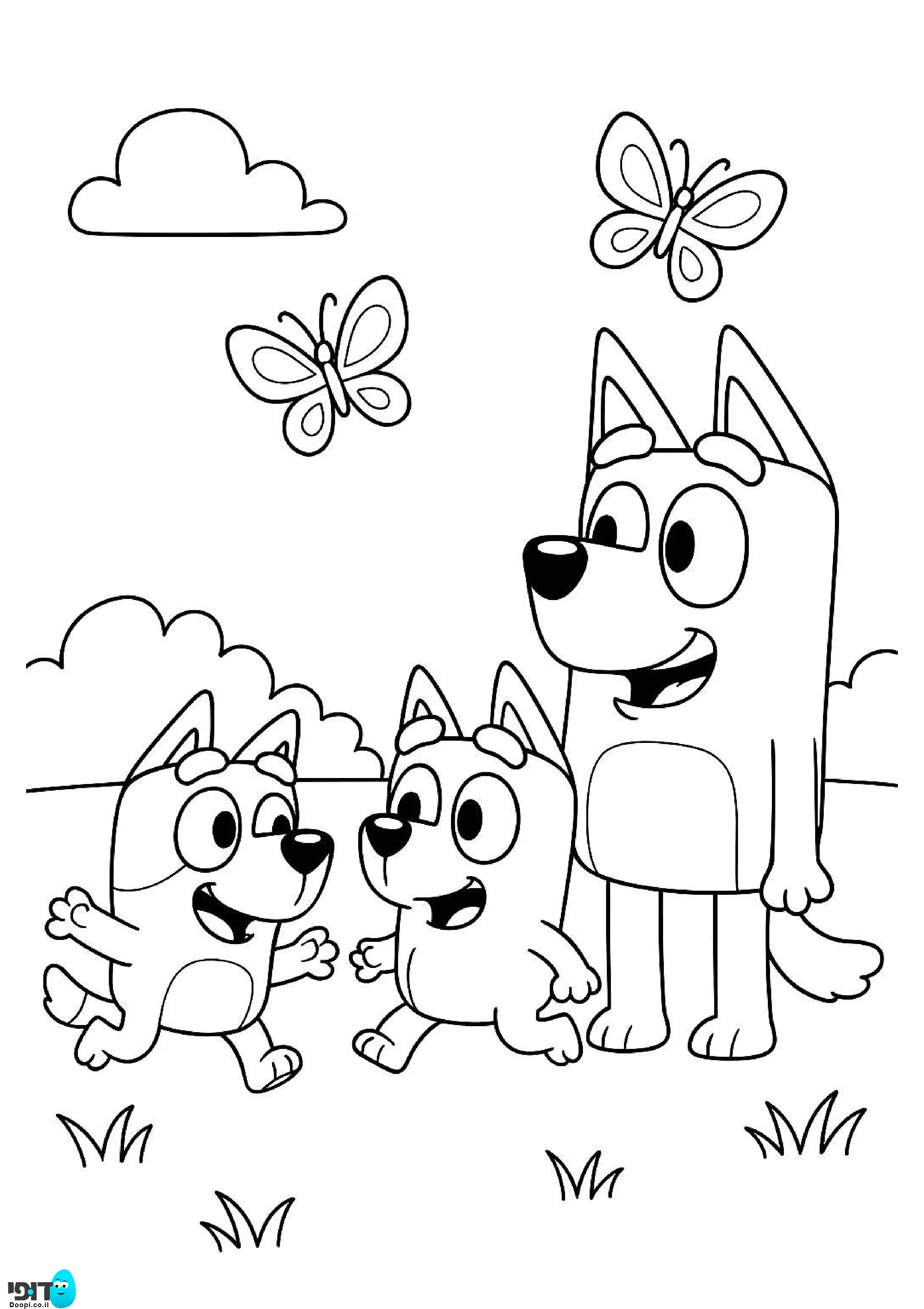 דף צביעה בלואי ופרפרים