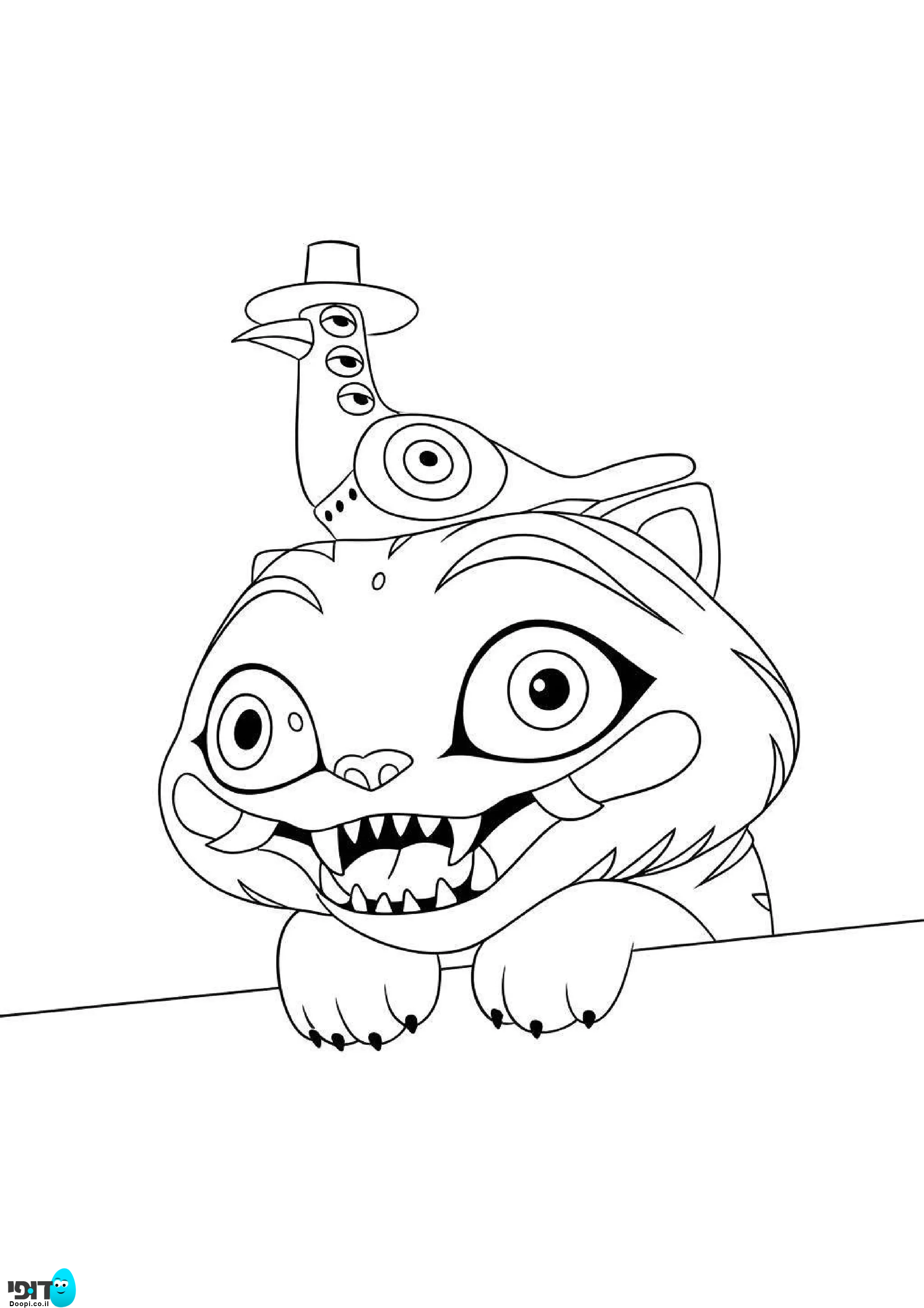 דף צביעה ציידות השדים של הקיי פופ חתול ויונה