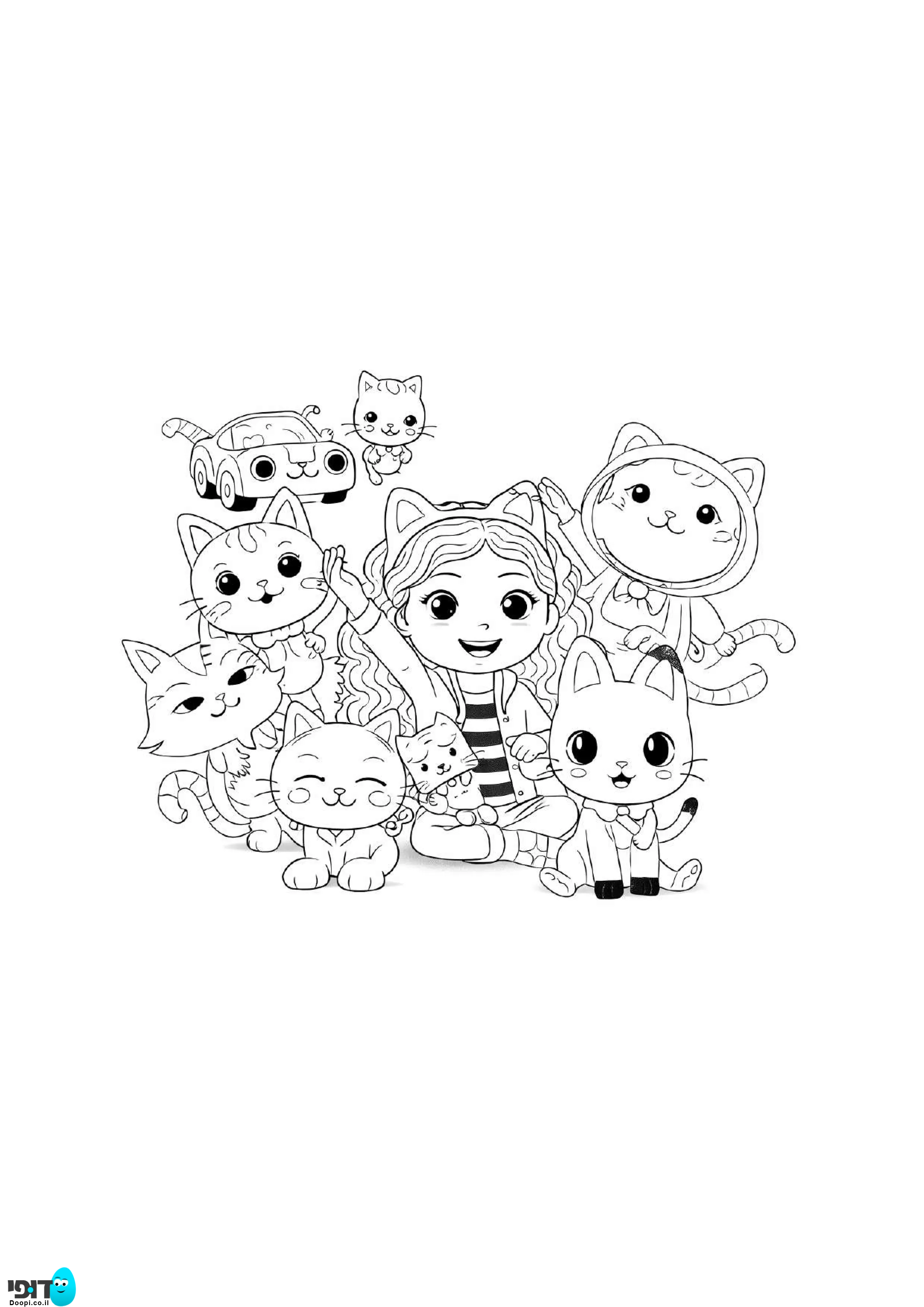 דף צביעה בית הבובות של גבי וחברים שמחים