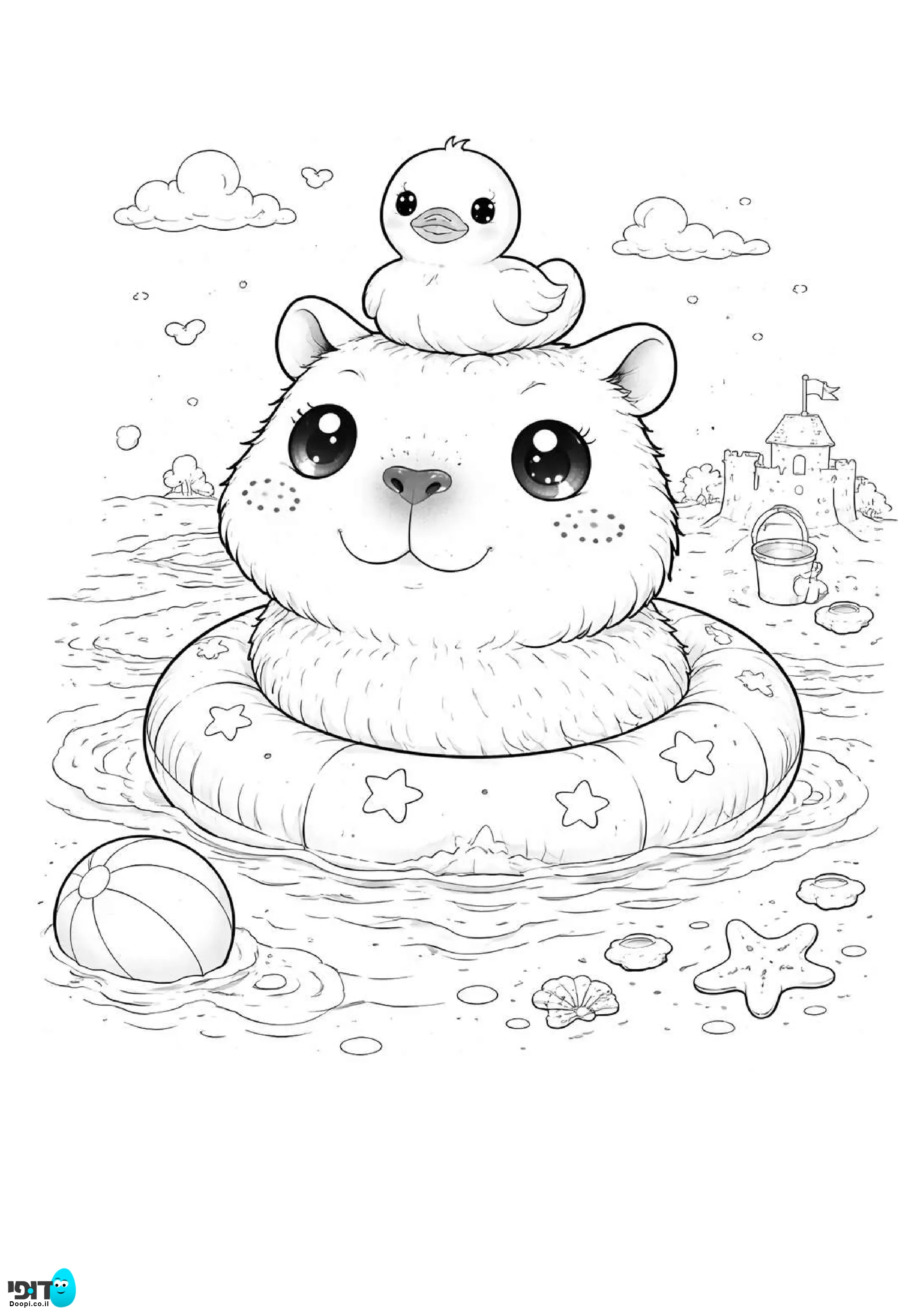 דף צביעה קפיברה עם ברווז על הראש